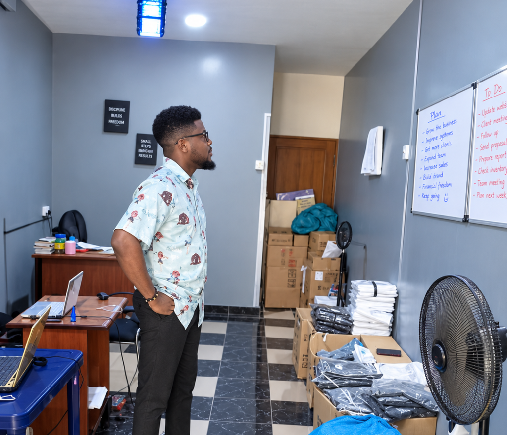 Ejike checking stock and orders in the operations space